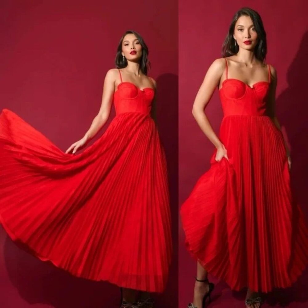 Hutch Red Pleated Midi Dress - Picture 2 of 10